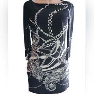 White House Black Market Chain Print Long Sleeve Dress